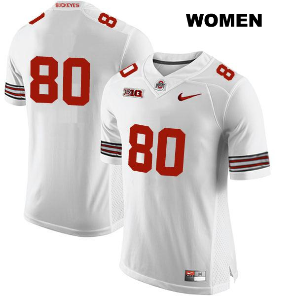 Blaize Exline Ohio State Buckeyes Authentic Stitched Womens no. 80 White College Football Jersey - No Name