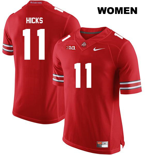Stitched CJ Hicks Ohio State Buckeyes Authentic Womens no. 11 Red College Football Jersey