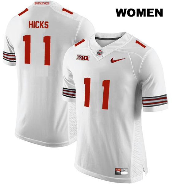 Stitched CJ Hicks Ohio State Buckeyes Authentic Womens no. 11 White College Football Jersey