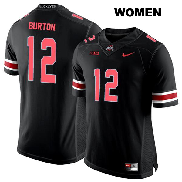 Caleb Burton Ohio State Buckeyes Authentic Womens Stitched no. 12 Black College Football Jersey