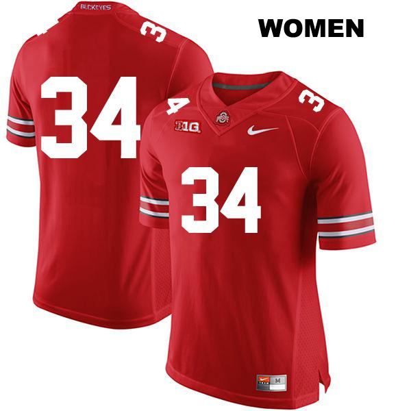 Colin Kaufmann Ohio State Buckeyes Authentic Womens Stitched no. 34 Red College Football Jersey - No Name