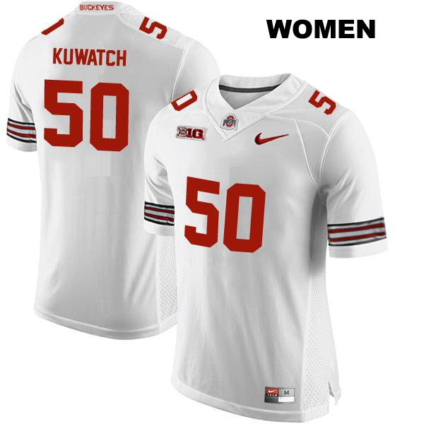 Jackson Kuwatch Ohio State Buckeyes Authentic Womens no. 50 Stitched White College Football Jersey