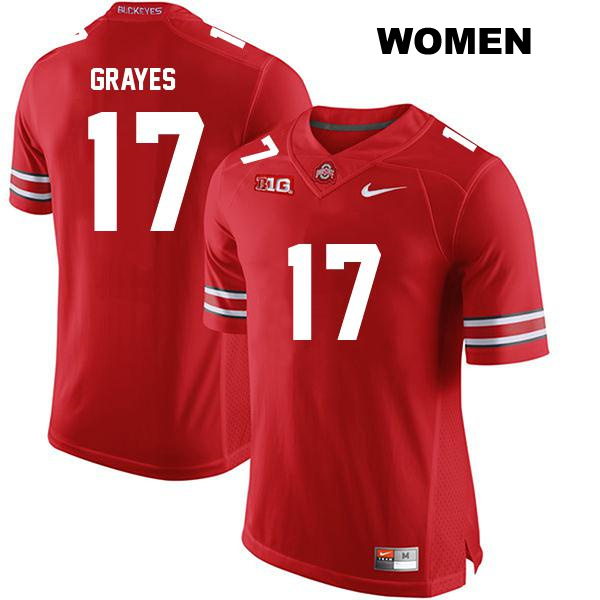 Stitched Kyion Grayes Ohio State Buckeyes Authentic Womens no. 17 Red College Football Jersey