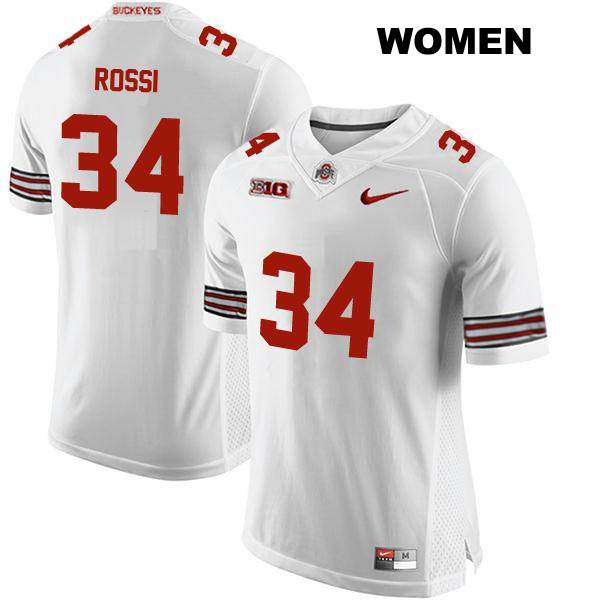 Mitch Rossi Ohio State Buckeyes Stitched Authentic Womens no. 34 White College Football Jersey