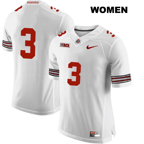 Stitched Miyan Williams Ohio State Buckeyes Authentic Womens no. 3 White College Football Jersey - No Name