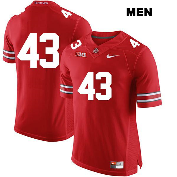 Riordin Stauffer Ohio State Buckeyes Authentic Mens no. 43 Stitched Red College Football Jersey - No Name