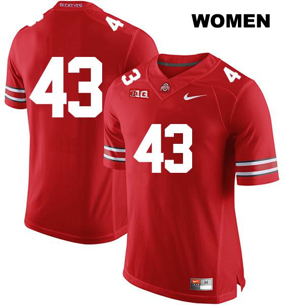 Riordin Stauffer Ohio State Buckeyes Authentic Womens Stitched no. 43 Red College Football Jersey - No Name