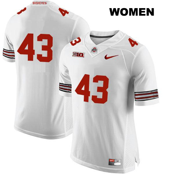 Riordin Stauffer Stitched Ohio State Buckeyes Authentic Womens no. 43 White College Football Jersey - No Name