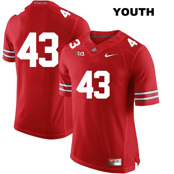 Riordin Stauffer Ohio State Buckeyes Authentic Youth Stitched no. 43 Red College Football Jersey - No Name