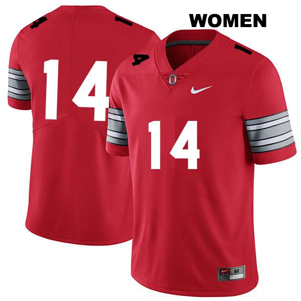 Ronnie Hickman Stitched Ohio State Buckeyes Authentic Womens no. 14 Darkred College Football Jersey - No Name