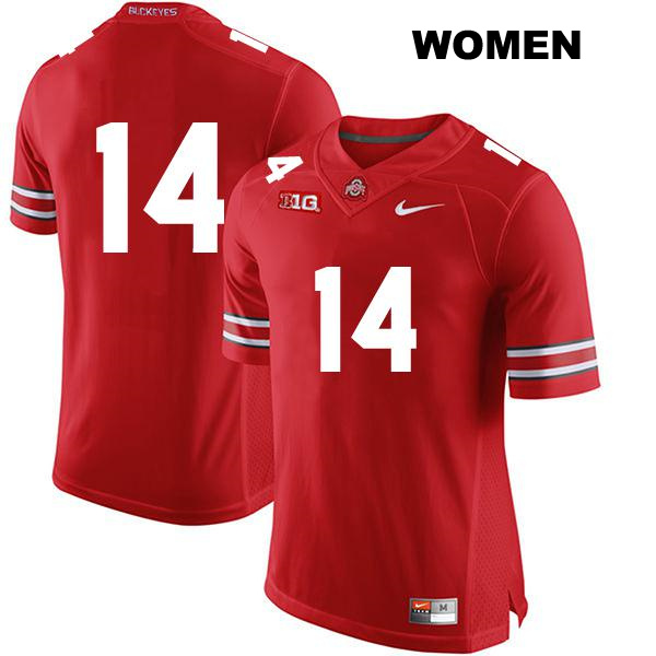 Stitched Ronnie Hickman Ohio State Buckeyes Authentic Womens no. 14 Red College Football Jersey - No Name