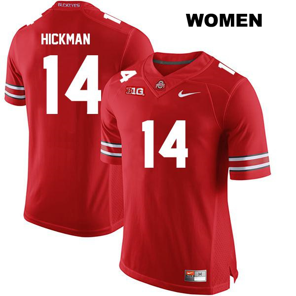Stitched Ronnie Hickman Ohio State Buckeyes Authentic Womens no. 14 Red College Football Jersey