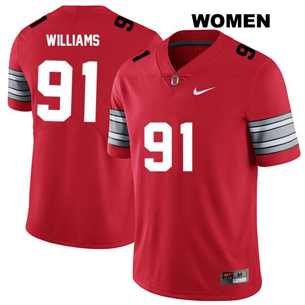 Tyleik Williams Ohio State Buckeyes Stitched Authentic Womens no. 91 Darkred College Football Jersey